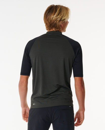 Rip Curl Shock UPF Men's Short Sleeve Rash Vest - Black Marle