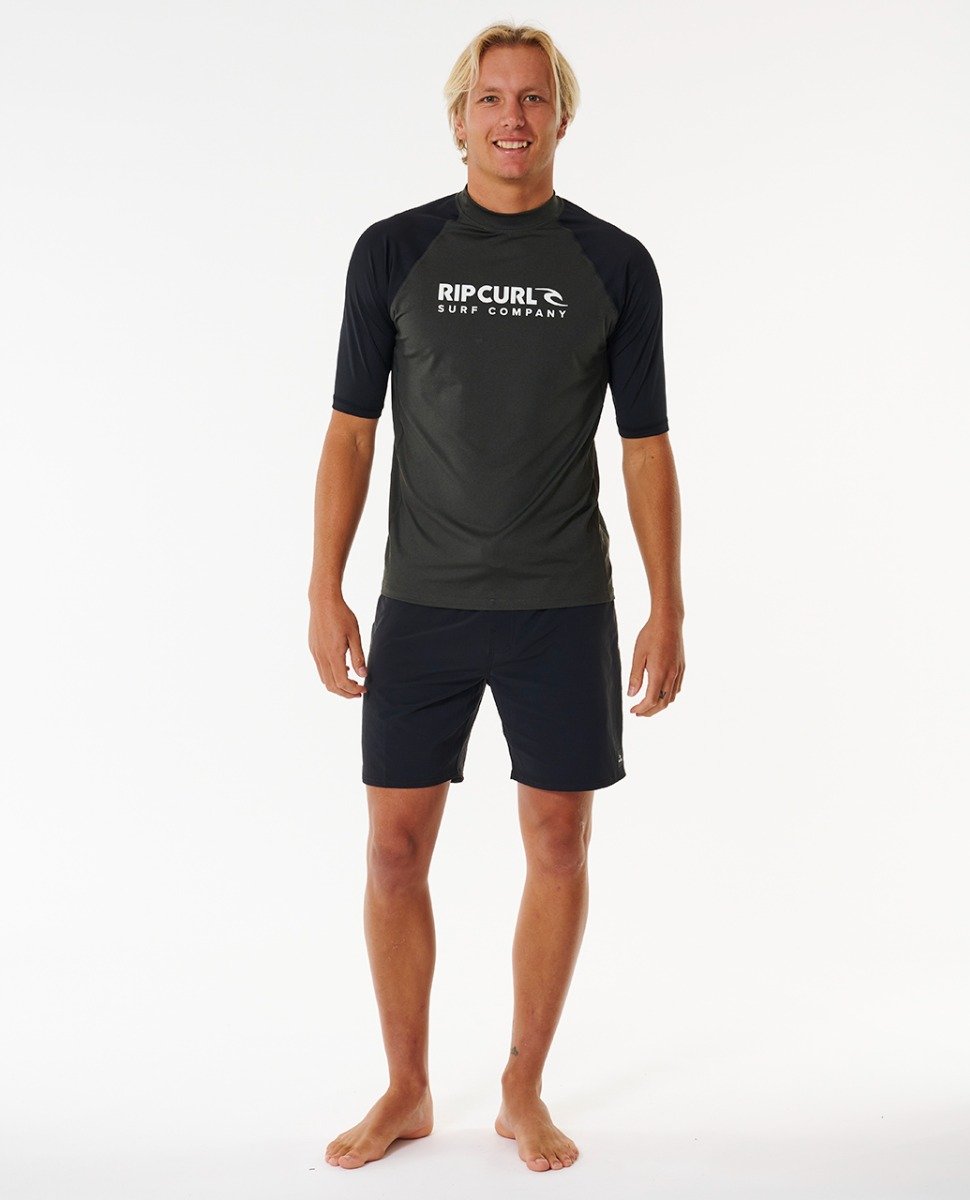 Rip Curl Shock UPF Men's Short Sleeve Rash Vest - Black Marle