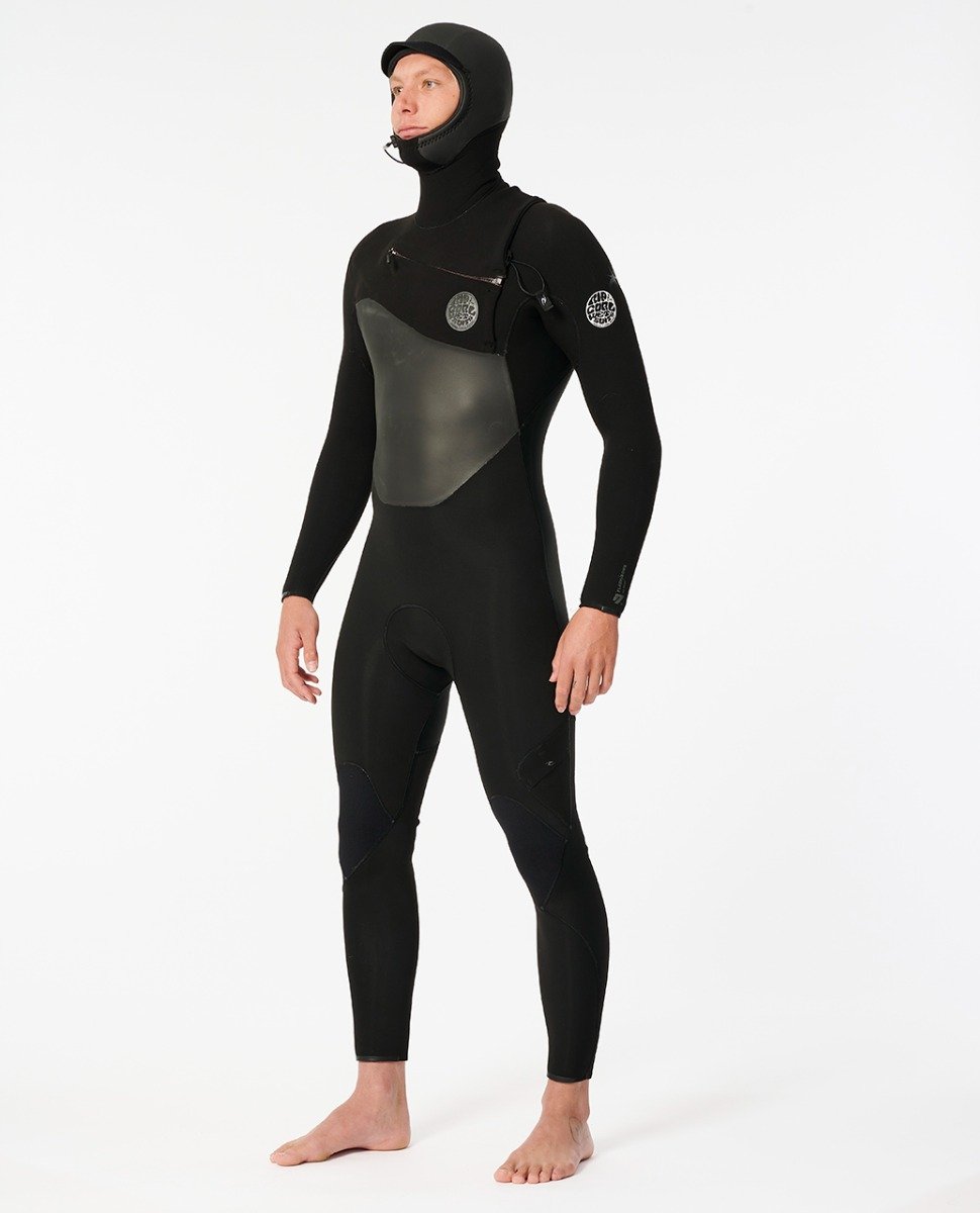 Rip Curl Flash Bomb 4/3mm Men's Chest Zip Hooded Wetsuit 2025 - Black