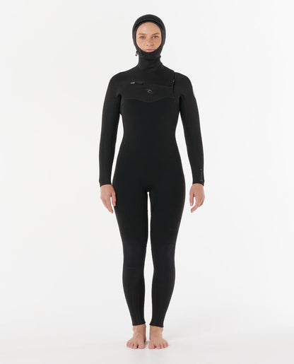Rip Curl Womens Dawn Patrol Hooded 5/4mm Winter Wetsuit in Black