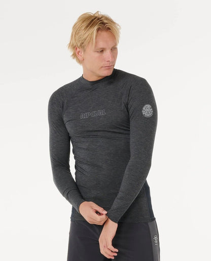 Rip Curl Dawn Patrol UPF Perf Long-Sleeved Rash Vest in Black Marle