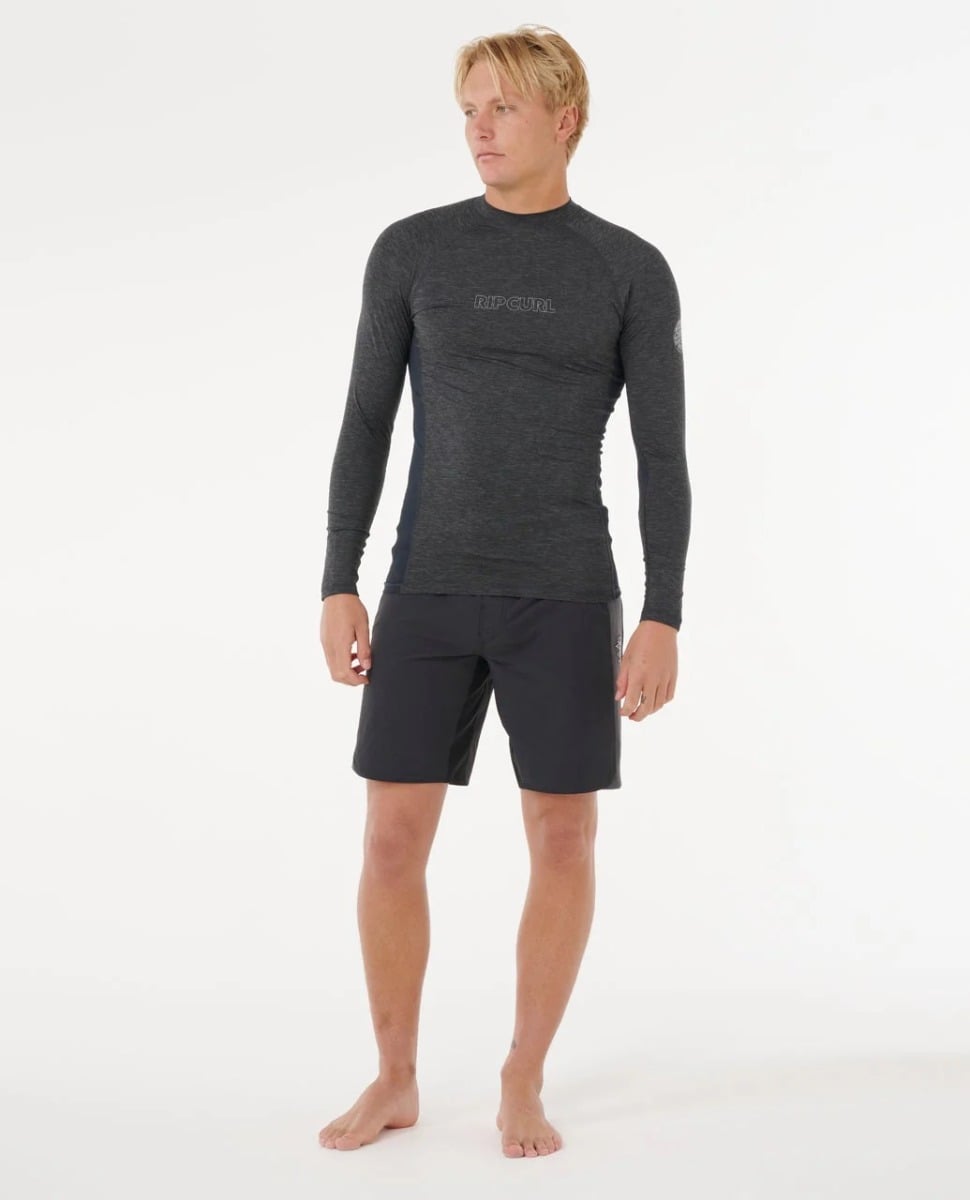 Rip Curl Dawn Patrol UPF Perf LS Rash Vest - Black Marle