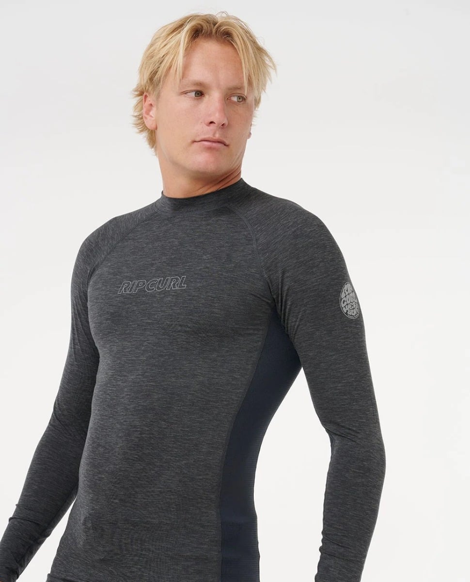 Rip Curl Dawn Patrol UPF Perf LS Rash Vest - Black Marle