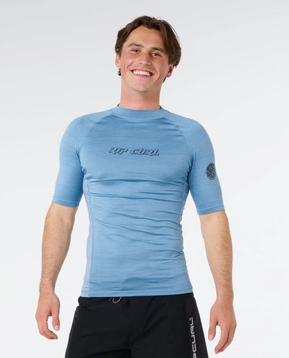 Rip Curl Dawn Patrol UPF Perf Rash Vest in Faded Denim