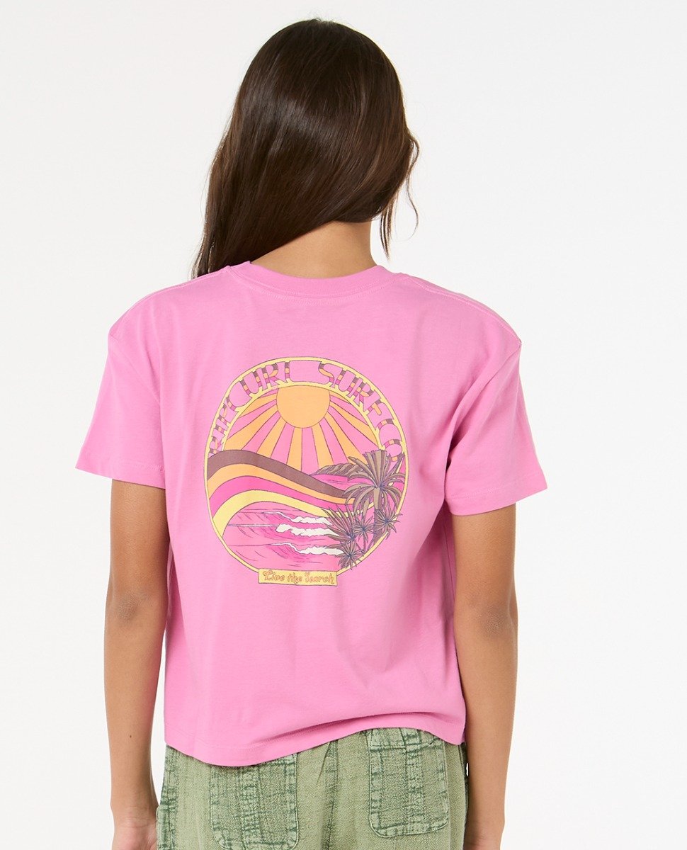 Rip Curl Sun and Sea Girls Crop Tee - Pink