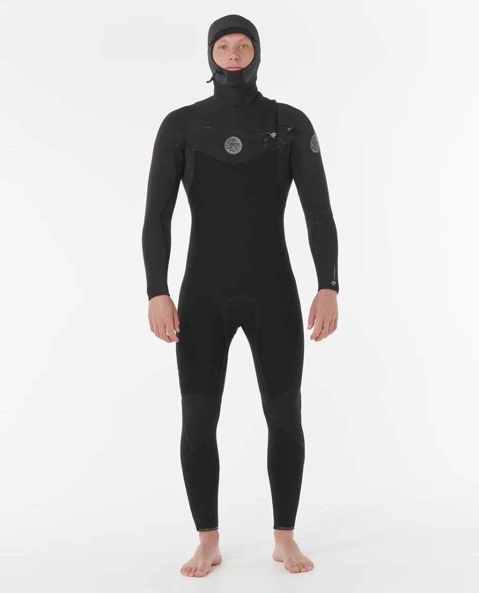 Rip Curl Flashbomb Chest Zip 5/4mm Hooded Winter Wetsuit in Black