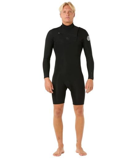 Rip Curl Dawn Patrol 2/2mm Mens Chest Zip Long Arm Shorty Wetsuit - Black