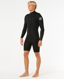 Rip Curl Dawn Patrol 2/2mm Men's Chest Zip Long Arm Shorty Wetsuit - Black