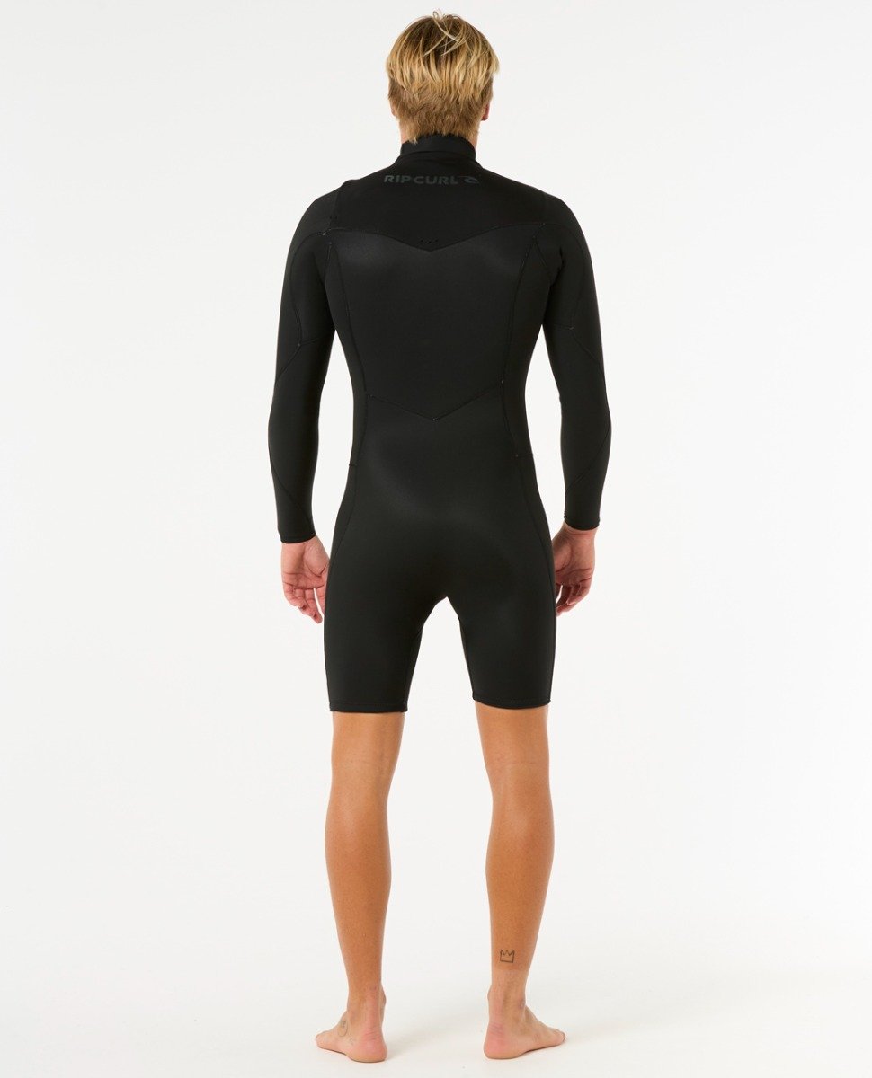 Rip Curl Dawn Patrol 2/2mm Men's Chest Zip Long Arm Shorty Wetsuit - Black