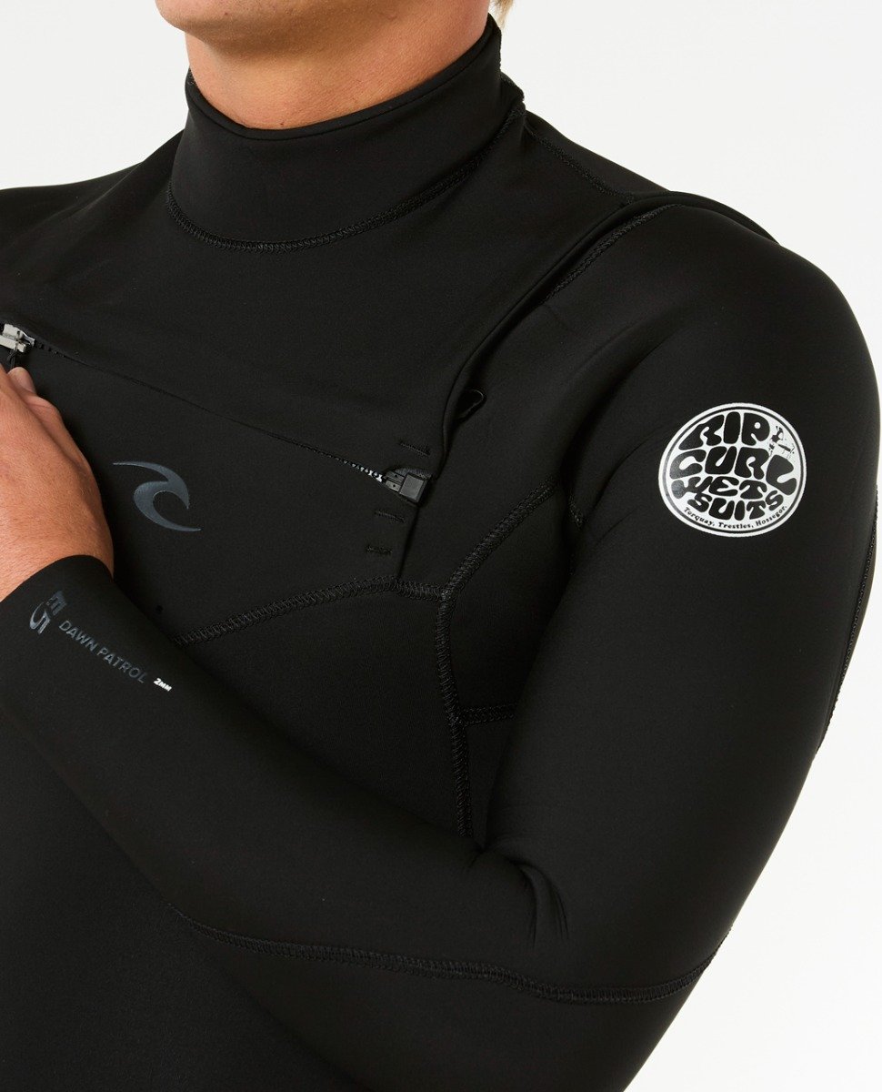 Rip Curl Dawn Patrol 2/2mm Men's Chest Zip Long Arm Shorty Wetsuit - Black