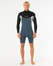 Rip Curl Dawn Patrol 2/2mm Mens Chest Zip Long Arm Shorty Wetsuit - Pine Night