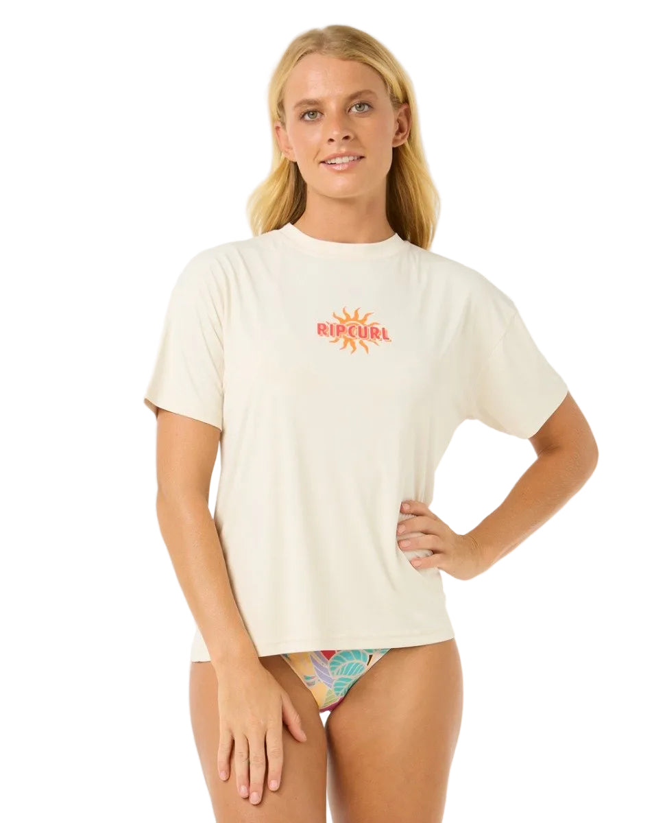 Rip Curl Cala Vadella Surflite Womens Short Sleeve Crop Tee - Bone