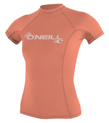 O'Neill Womens Basic Skins  Short Sleeve Rash Vest 2021 - Light Grapefruit - Front