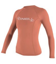 O'Neill Basic Skins Womens Long Sleeve Rash Vest in Light Grapefruit
