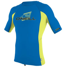 O'Neill Premium Skins Boys Short Sleeve Rash Guard - Ocean/ Electric Lime - Front