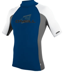 O'Neill Premium Skins Mens Short Sleeve Turtleneck Rash Guard - Deepsea / Graphite / White