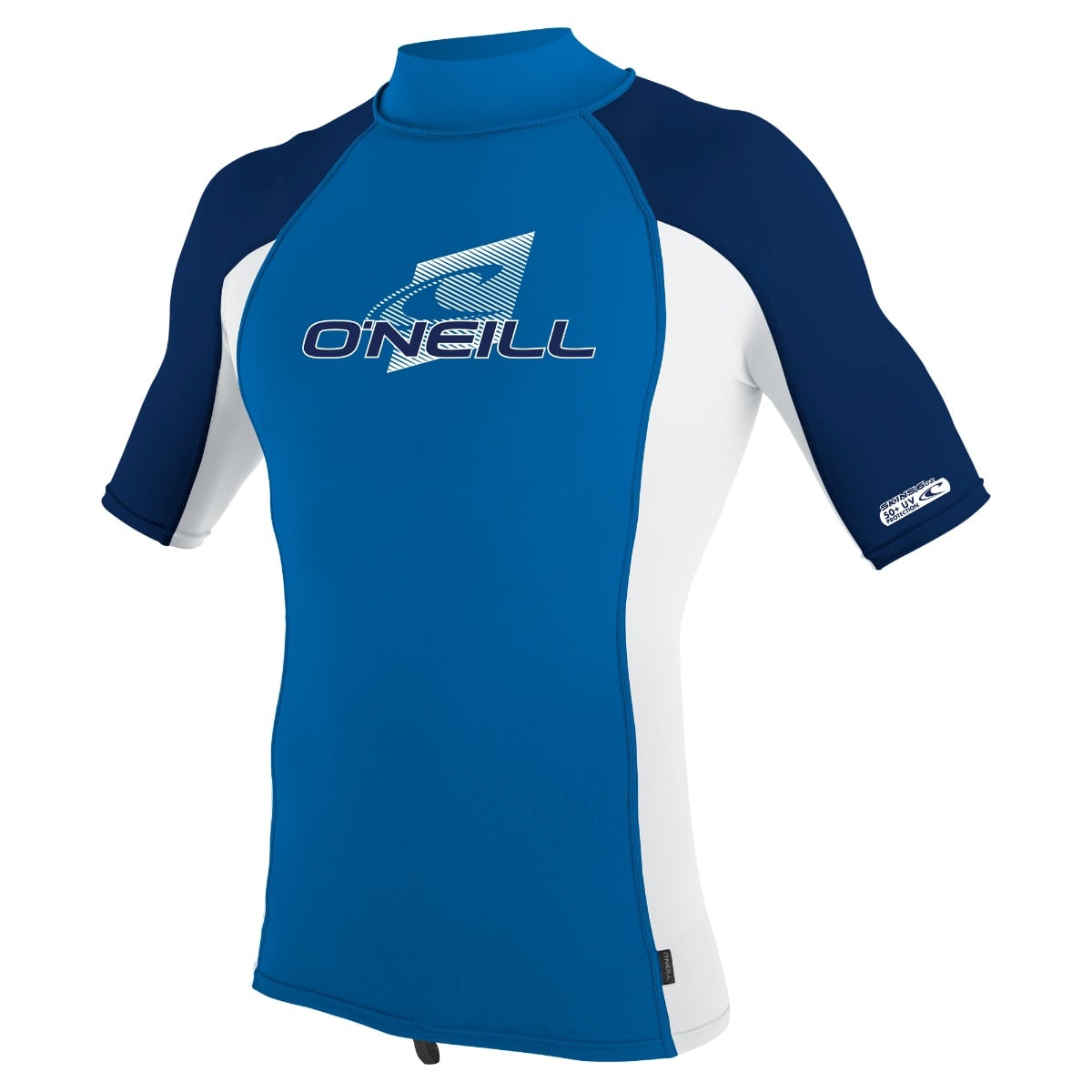 O'Neill Youth Premium Skins Short-Sleeved Rash Guard Turtleneck in Ocean / White / Navy