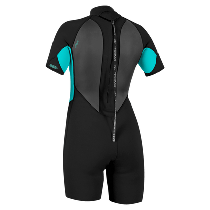 O'Neill Reactor-2 2mm Women's Back Zip Shorty SAMPLE Wetsuit 2026 - Back/Light Aqua