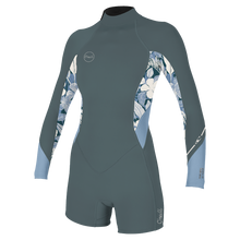 O'Neill Bahia 2/1mm Womens Back Zip Long Arm Shorty - Shade / Palmento Tropic / Faded Denim