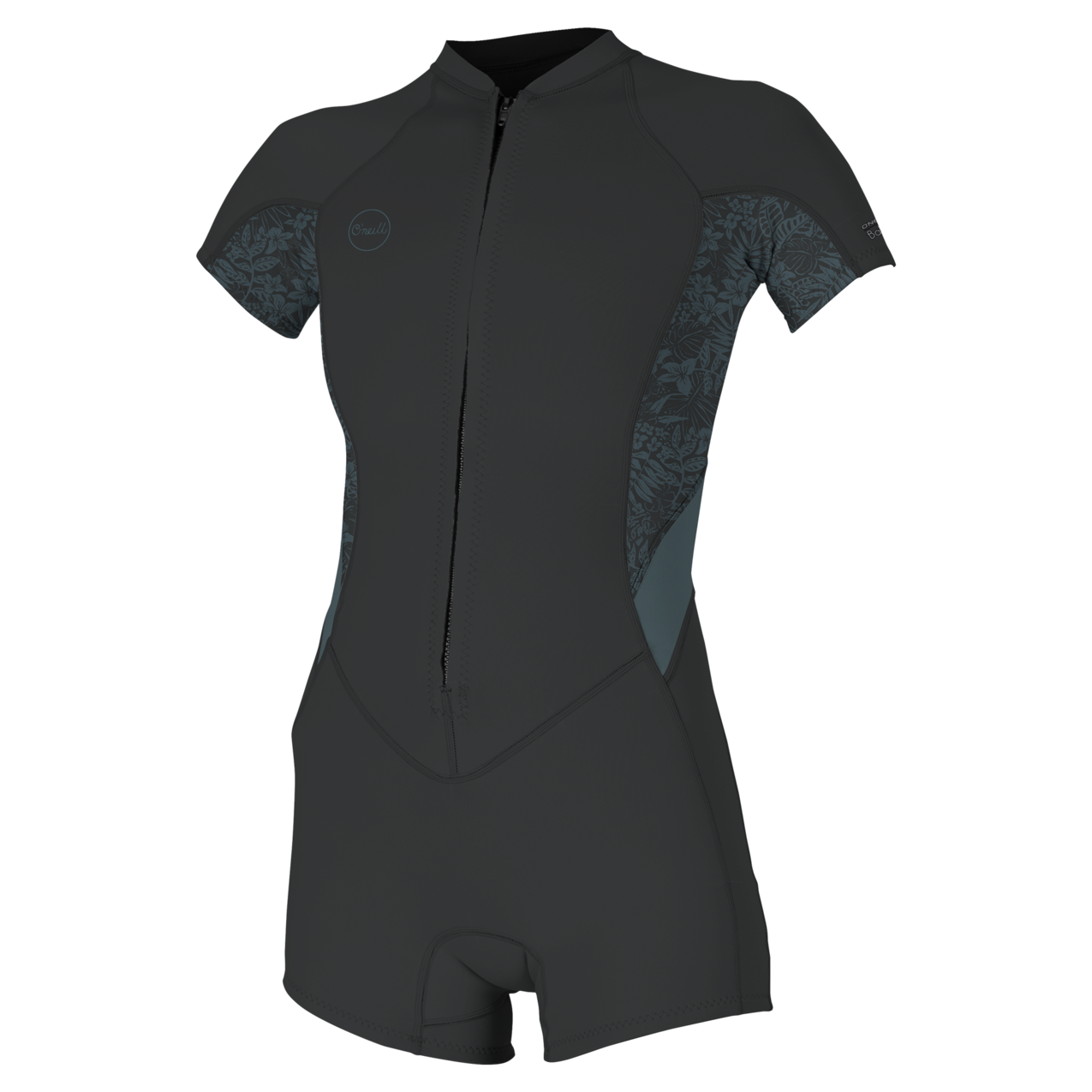 O'Neill Womens Bahia 2/1mm Front Zip Short Sleeve Shorty (UK 10) SAMPLE - Tempered Steel/Shaded Island Sky/Shade