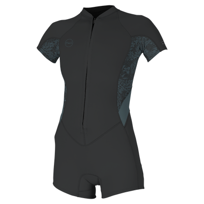 O'Neill Womens Bahia 2/1mm Front Zip Short Sleeve Shorty (UK 10) SAMPLE - Tempered Steel/Shaded Island Sky/Shade