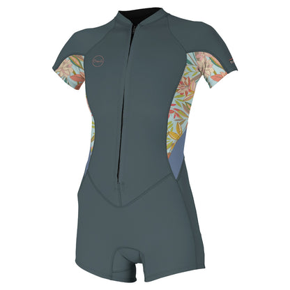 O'Neill Bahia 2/1mm Womens Front Zip Shortie Wetsuit - Shade/Arta Geo/ Shade