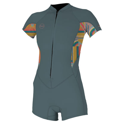 O'Neill Bahia 2/1mm Womens Front Zip Shortie Wetsuit - Shade/Arta Geo/ Shade