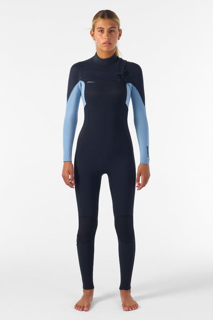 O'Neill Womens Hyperfreak 4/3+mm Chest Zip Wetsuit (UK 10) SAMPLE - Black/Faded Denim