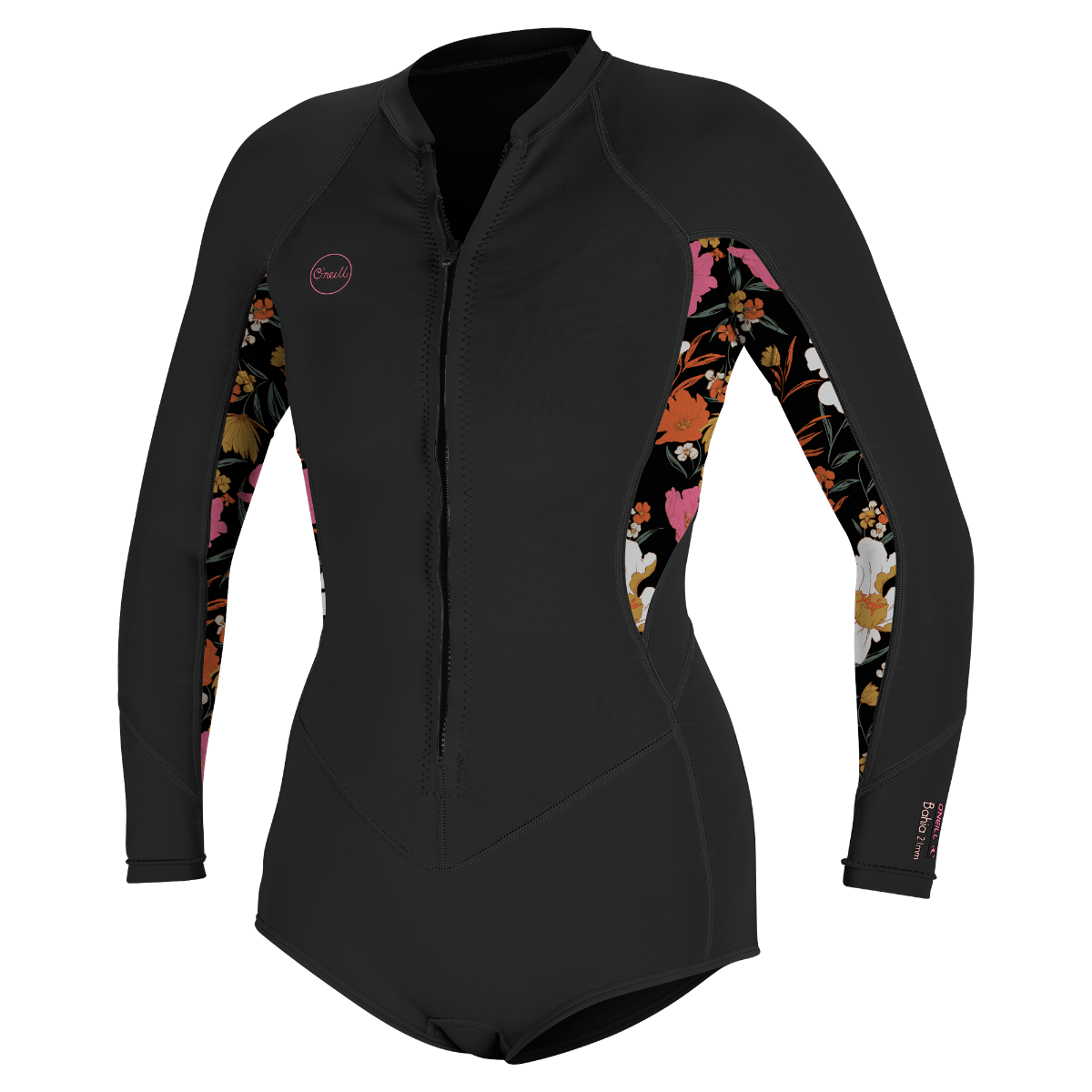 O'Neill Bahia 2/1mm Womens Long Sleeve Front Zip Shortie Wetsuit 2025 - Black/Bluemechn