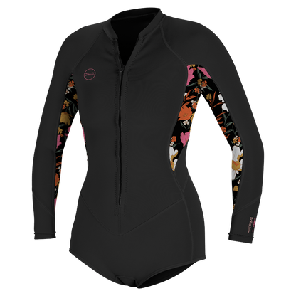 O'Neill Bahia 2/1mm Womens Long Sleeve Front Zip Shortie Wetsuit 2025 - Black/Bluemechn