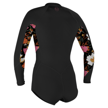 O'Neill Bahia 2/1mm Women's Long Sleeve Front Zip Shortie Wetsuit 2025 - Black/Bluemechn