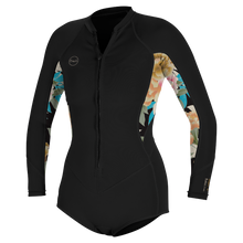 O'Neill Bahia 2/1mm Womens Front Zip Long Arm Shorty - Black / Mikah Floral
