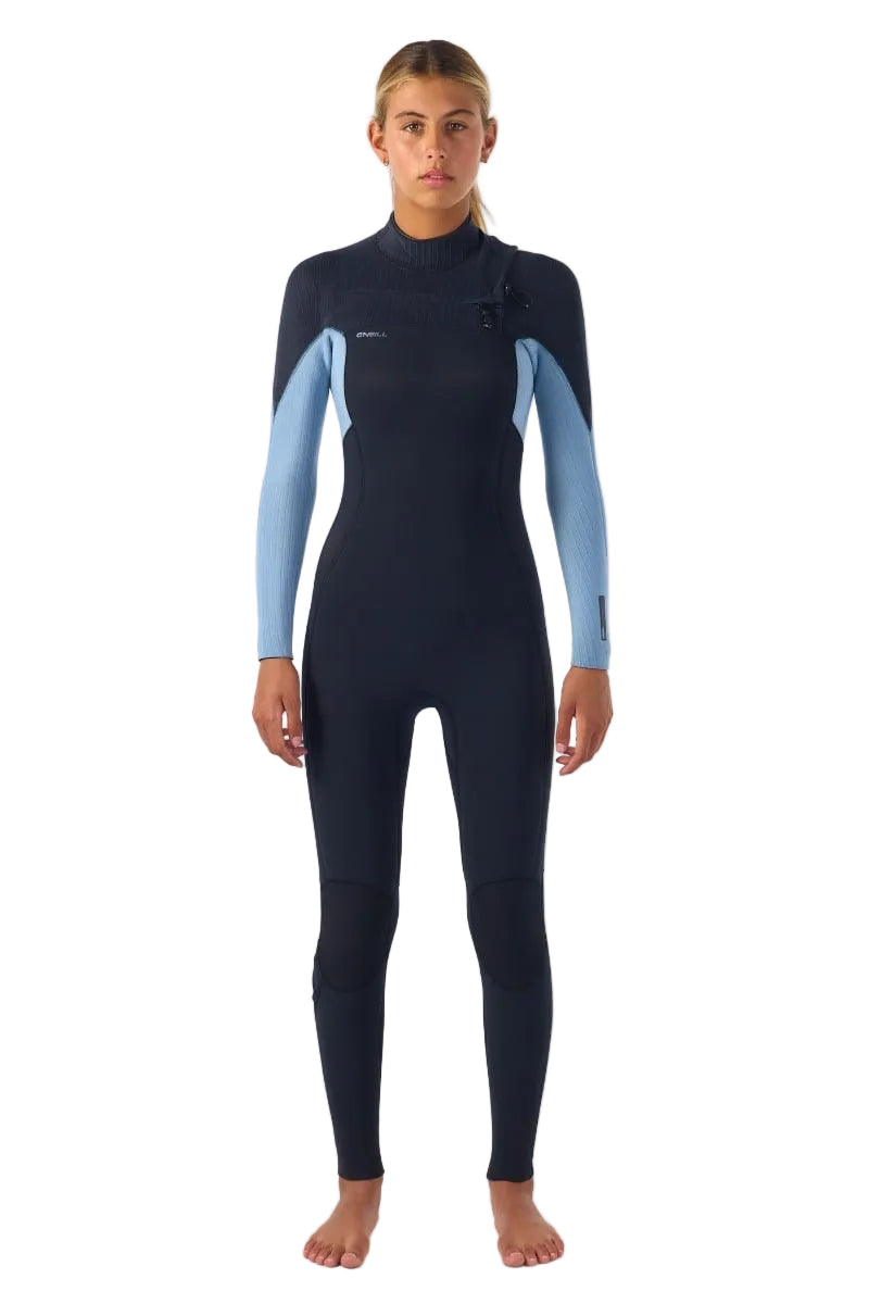 O'Neill Womens Hyperfreak 5/4+mm Chest Zip Winter Wetsuit in Black / Faded Denim<
