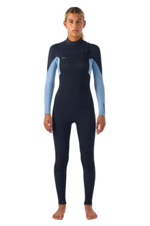 O'Neill Womens Hyperfreak 5/4+mm Chest Zip Winter Wetsuit in Black / Faded Denim<