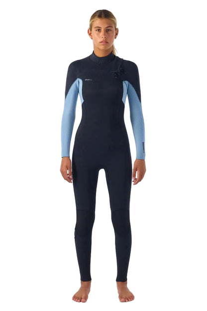 O'Neill Womens Hyperfreak 5/4+mm Chest Zip Winter Wetsuit in Black / Faded Denim<
