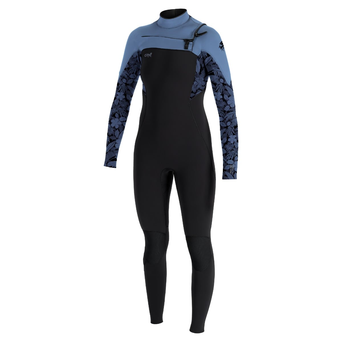 O'Neill Womens Epic 4/3mm Chest Zip Wetsuit in Black / Stormy Palm / Faded Denim
