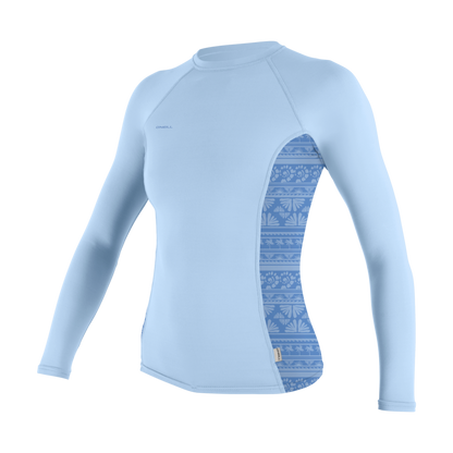 O'Neill Womens Hyperfreak Skins Long Sleeve Rash Guard (Small) SAMPLE - Chambray Blue/Surf Abstract