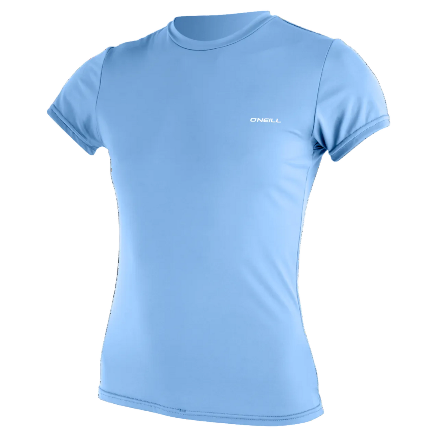 Womens rash vest in the colourway azurine with a white logo on a white background.