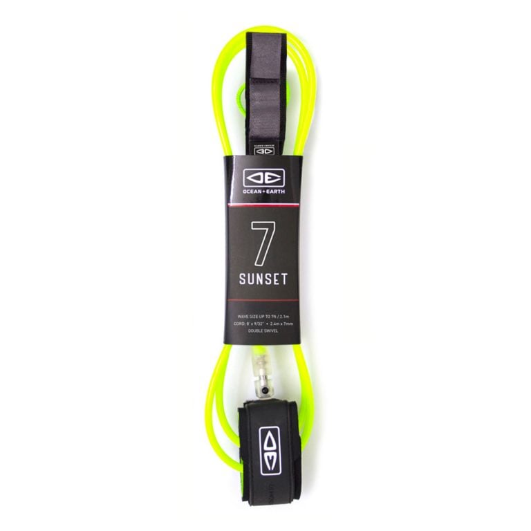 Ocean and Earth Sunset Moulded 7ft Leash in Lime - Full View