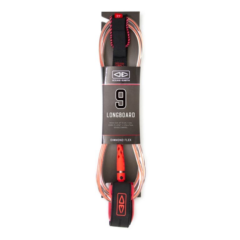 Ocean and Earth Regular 9ft Moulded Surf Leash - Coral - Full View