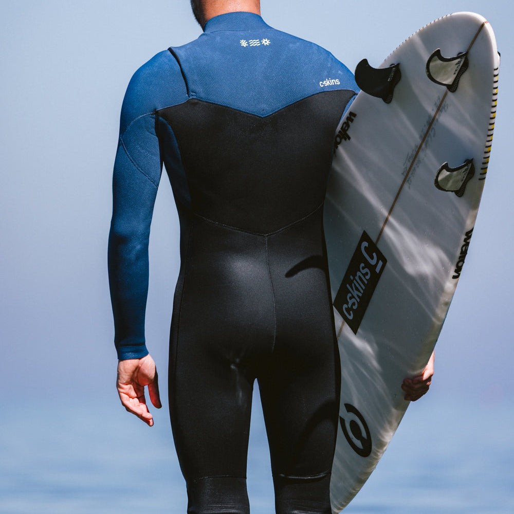 C-Skins NuWave Session 3/2mm Mens GBS Chest Zip Summer Wetsuit 2026 - Black/Steel Blue X /Lime