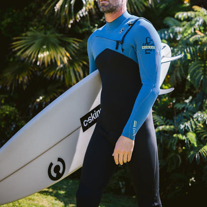 C-Skins NuWave Session 3/2mm Mens GBS Chest Zip Summer Wetsuit 2026 - Black/Steel Blue X /Lime