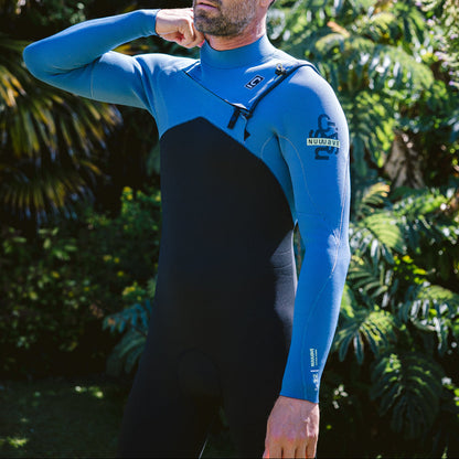 C-Skins NuWave Session 3/2mm Mens GBS Chest Zip Summer Wetsuit 2026 - Black/Steel Blue X /Lime