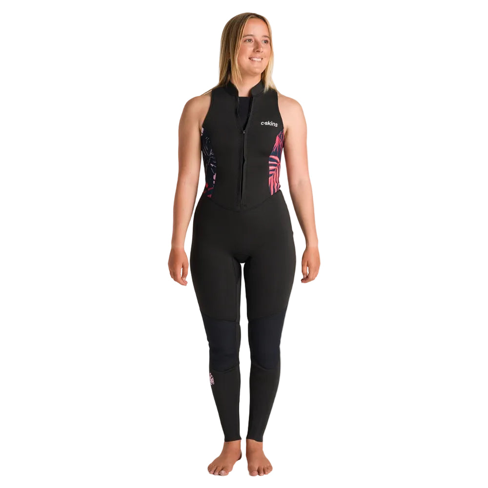 C-Skins NuWave Solace Lite 2mm Womens FL Front Zip Long Jane Wetsuit - Black / Tropical