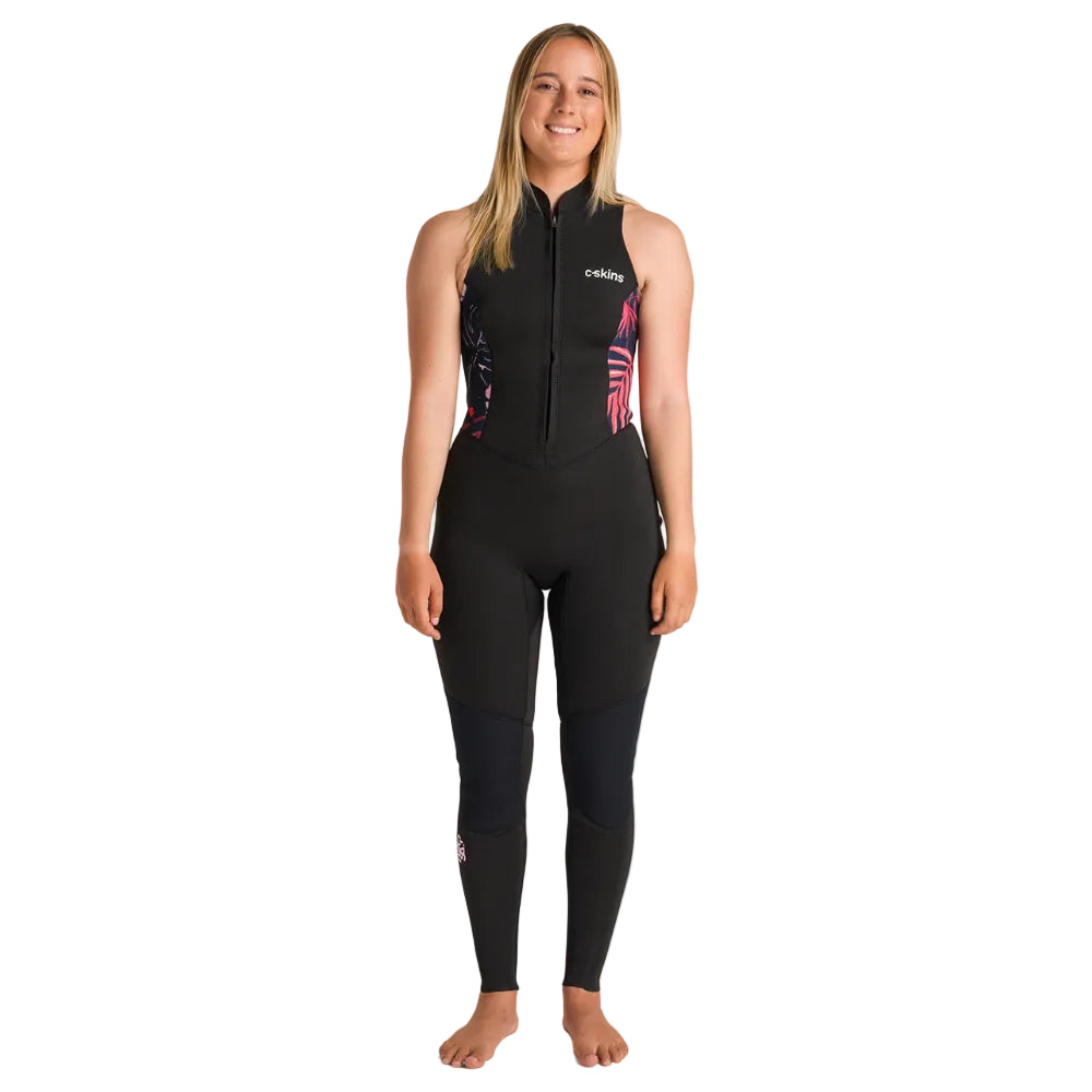 C-Skins NuWave Solace Lite 2mm Womens Flatlock Front Zip Long Jane Wetsuit in Black / Tropical