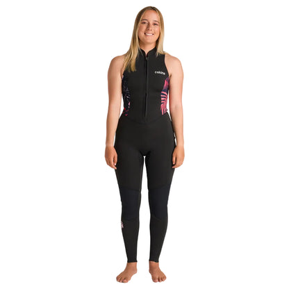 C-Skins NuWave Solace Lite 2mm Womens Flatlock Front Zip Long Jane Wetsuit in Black / Tropical