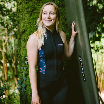 C-Skins NuWave Solace Lite 2mm Womens FL Front Zip Long Jane Wetsuit - Black / Tropical