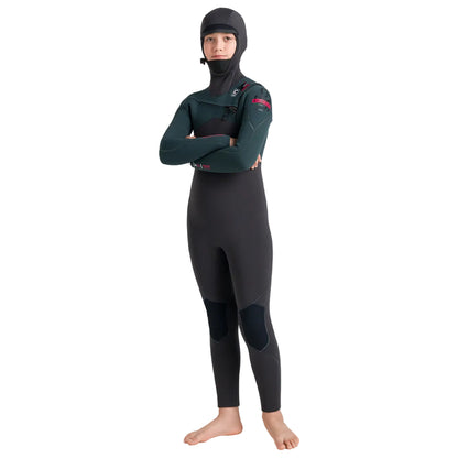 C-Skins NuWave Session 5/4mm Junior GBS Hooded Winter Wetsuit 2026 - Meteor / Forest Green / Red