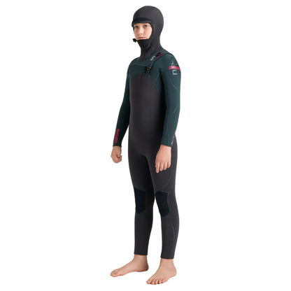 C-Skins NuWave Session 5/4mm Junior GBS Hooded Winter Wetsuit 2026 - Meteor / Forest Green / Red