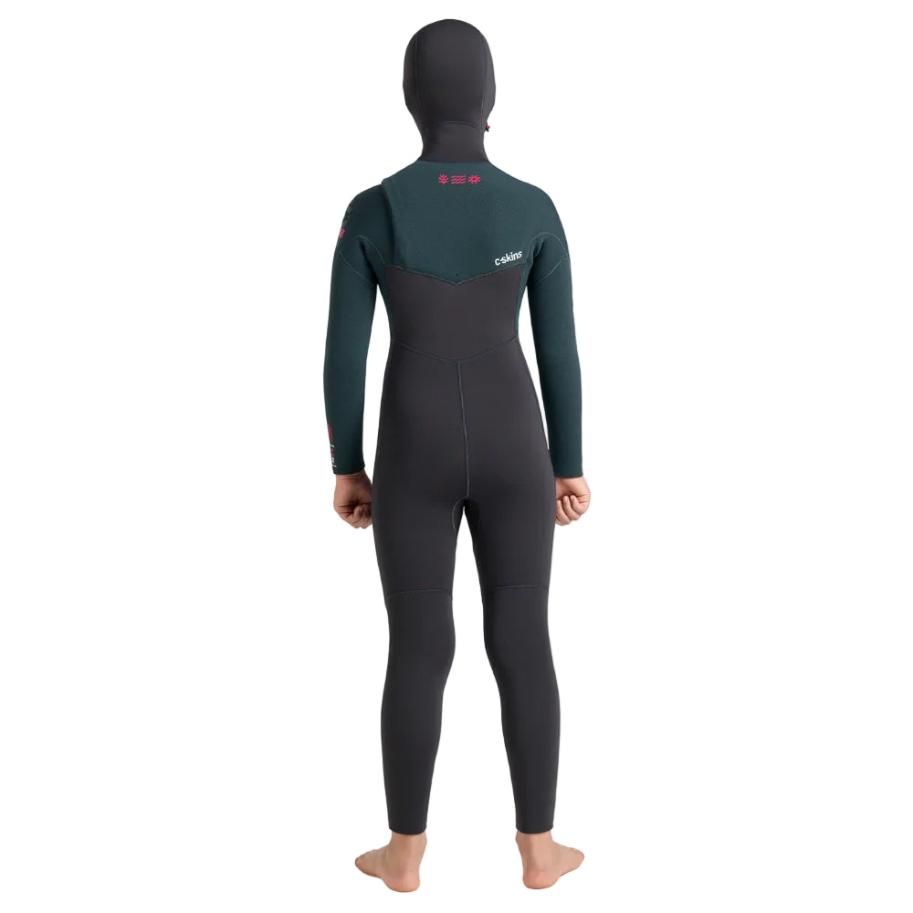 C-Skins NuWave Session 5/4mm Junior GBS Hooded Winter Wetsuit 2026 - Meteor / Forest Green / Red